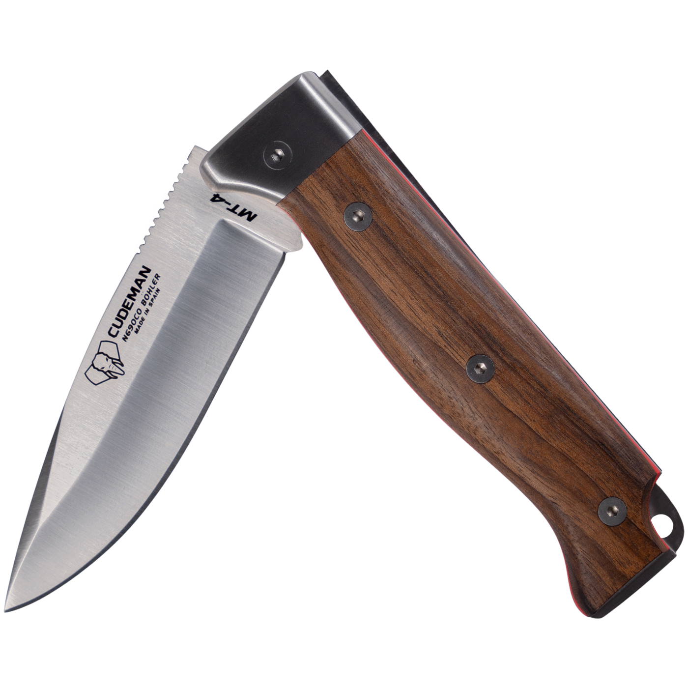 Navaja Cudeman MT-4 cerrada junto a su funda de cuero
