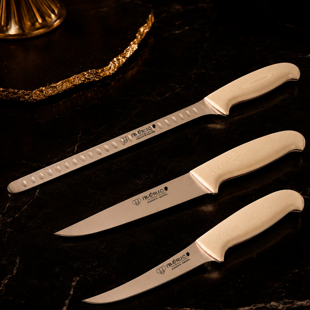 Set Jamonero Completo Cudeman 3 piezas con cuchillo jamonero, deshuesador y descortezador